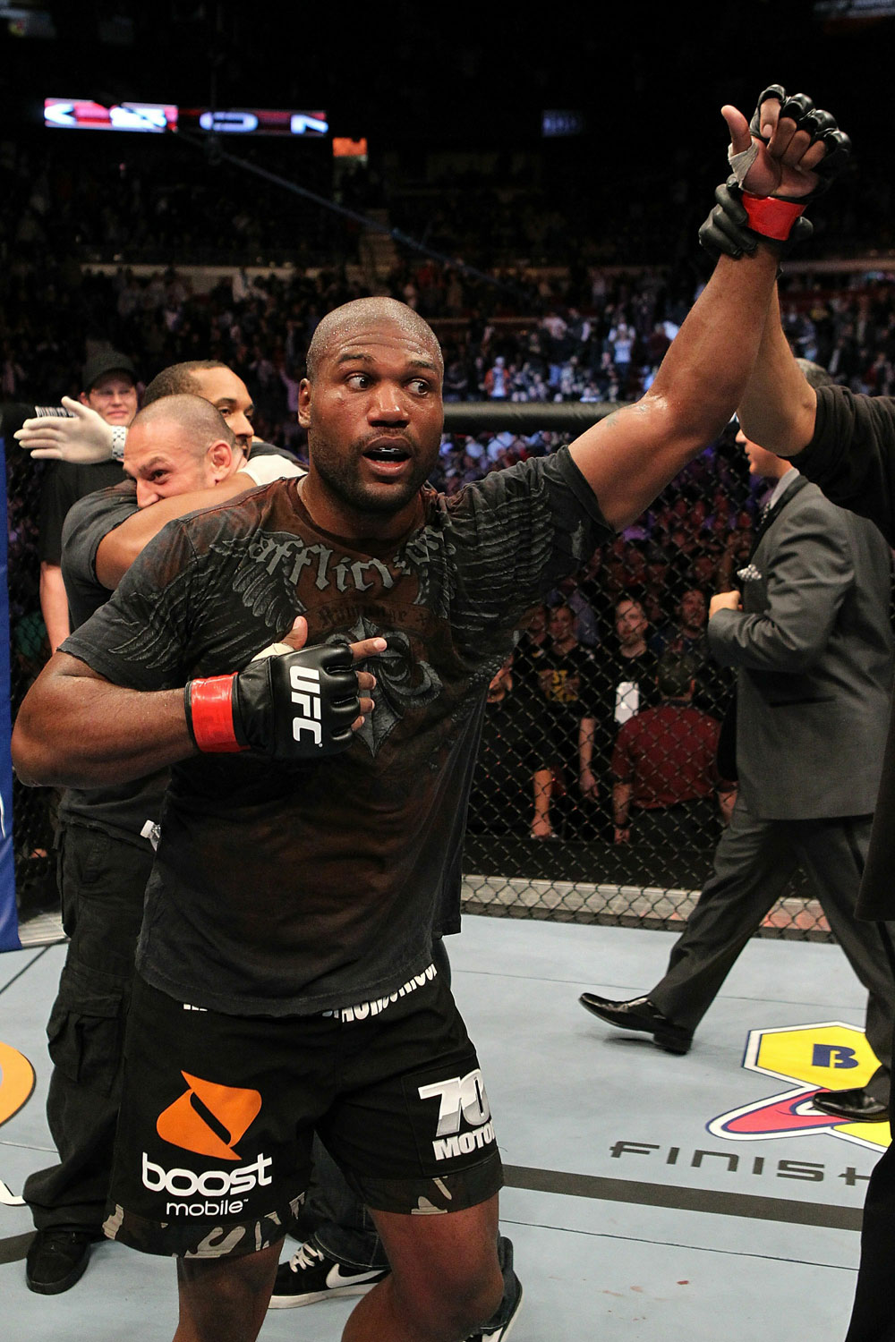 UFC 123: Quinton "Rampage" Jackson reacts to his victory by decision.