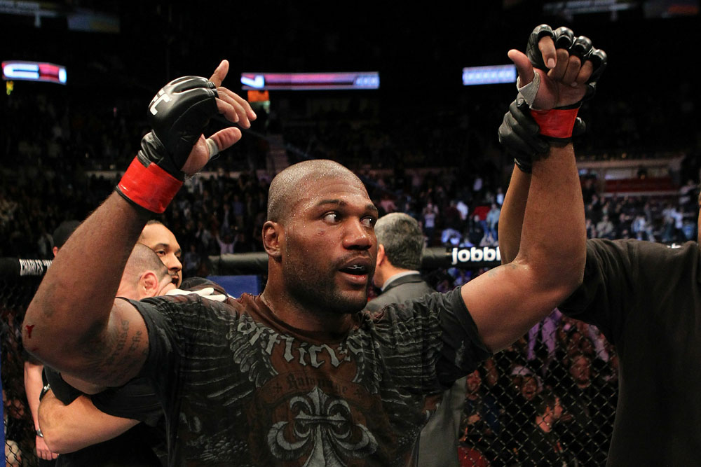 UFC 123: Quinton "Rampage" Jackson reacts to his victory by decision.