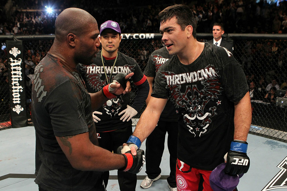 UFC 123: Quinton "Rampage" Jackson and Lyoto "The Dragon" Machida shake hands after their fight.