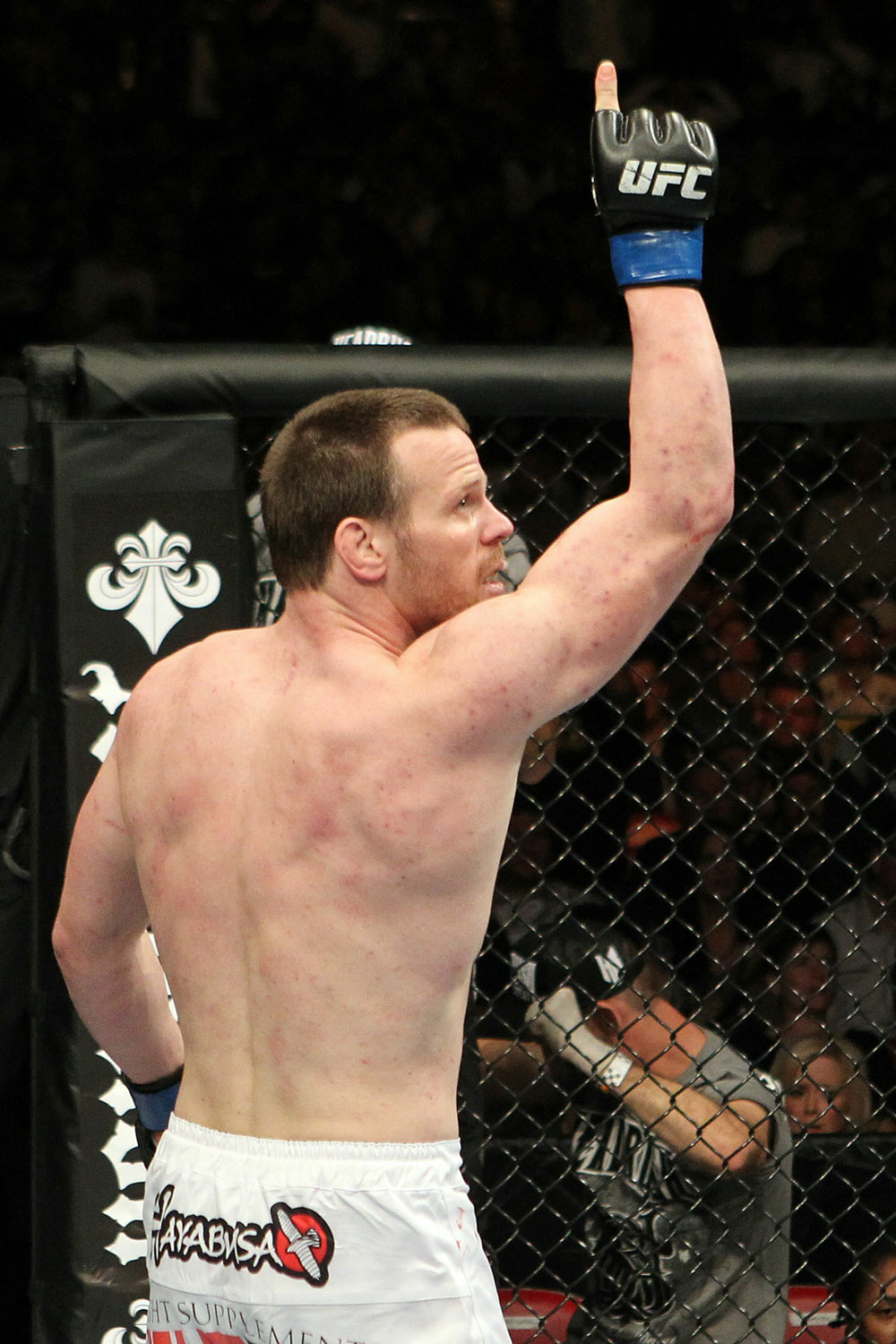 UFC123: Dennis Hallman celebrates after he won his fight by TKO against Karo Parisyan.