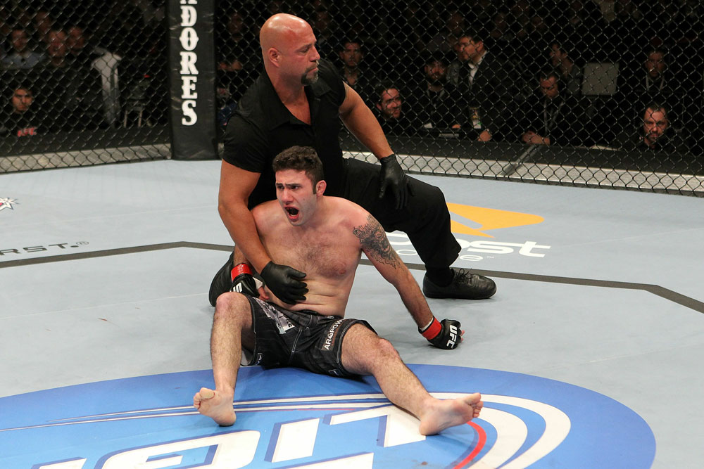 UFC 123: Karo Parisyan reacts during his fight against Dennis Hallman during their fight.