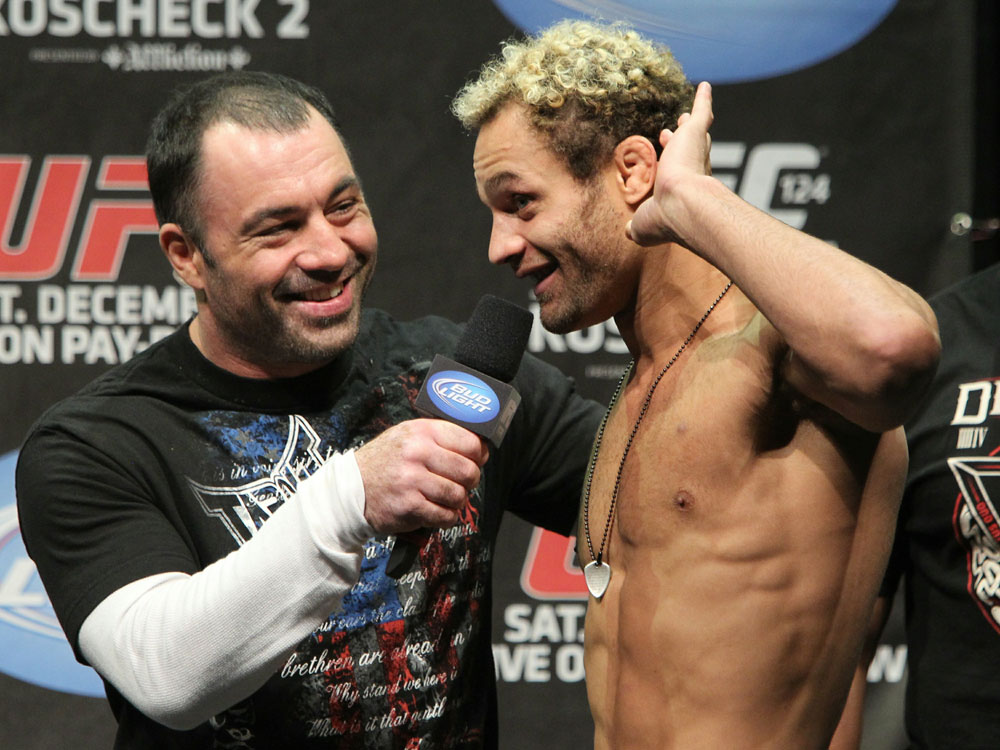 UFC 124 Weigh-in: Josh Koscheck listens to the boos from the crowd in Montreal, Canada.