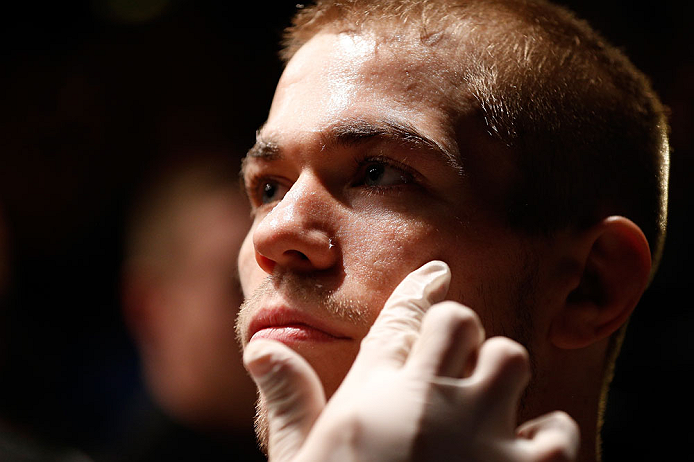 LONDON, ENGLAND - FEBRUARY 16: Michael McDonald prepares to enter the Octagon before his interim bantamweight title fight against Renan Barao during the UFC on Fuel TV event on February 16, 2013 at Wembley Arena in London, England. (Photo by Josh Hedges/Zuffa LLC/Zuffa LLC via Getty Images)