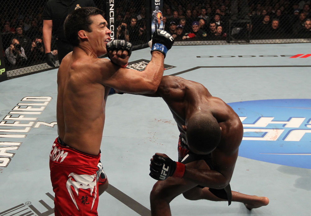 TORONTO, ON - DECEMBER 10:  (R-L) Jon "Bones" Jones punches Lyoto Machida during the UFC 140 event at Air Canada Centre on December 10, 2011 in Toronto, Ontario, Canada.  (Photo by Nick Laham/Zuffa LLC/Zuffa LLC via Getty Images)