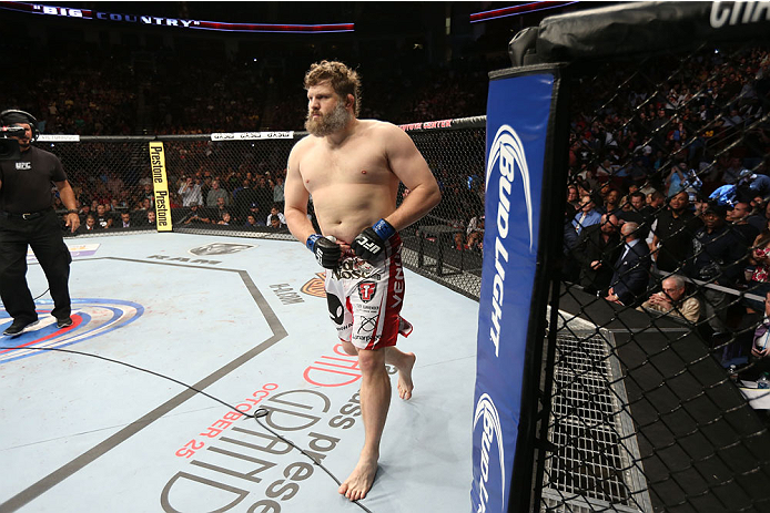 HOUSTON, TEXAS - OCTOBER 19:  Roy 'Big Country' Nelson warms up in the Octagon before facing Daniel Cormier (not pictured) in their UFC heavyweight bout at the Toyota Center on October 19, 2013 in Houston, Texas. (Photo by Nick Laham/Zuffa LLC/Zuffa LLC via Getty Images)