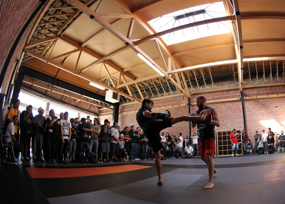 SAN JOSE, CA - NOVEMBER 16:  Brian Bowles works out for the fans and media during the UFC 139 open workouts at the Heroes Martial Arts Gym on November 16, 2011 in San Jose, California.  (Photo by Josh Hedges/Zuffa LLC/Zuffa LLC via Getty Images)