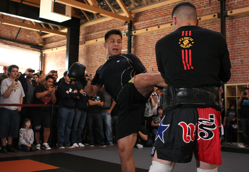 SAN JOSE, CA - NOVEMBER 16:  Cung Le works out for the fans and media during the UFC 139 open workouts at the Heroes Martial Arts Gym on November 16, 2011 in San Jose, California.  (Photo by Josh Hedges/Zuffa LLC/Zuffa LLC via Getty Images)