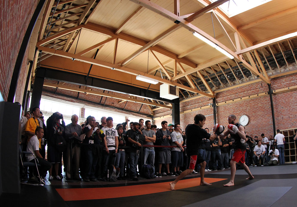 SAN JOSE, CA - NOVEMBER 16:  Brian Bowles works out for the fans and media during the UFC 139 open workouts at the Heroes Martial Arts Gym on November 16, 2011 in San Jose, California.  (Photo by Josh Hedges/Zuffa LLC/Zuffa LLC via Getty Images)
