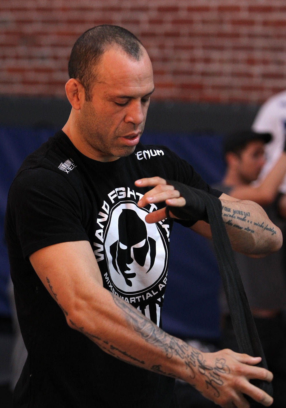 SAN JOSE, CA - NOVEMBER 16:  Wanderlei Silva wraps his hands before working out for the fans and media during the UFC 139 open workouts at the Heroes Martial Arts Gym on November 16, 2011 in San Jose, California.  (Photo by Josh Hedges/Zuffa LLC/Zuffa LLC via Getty Images)