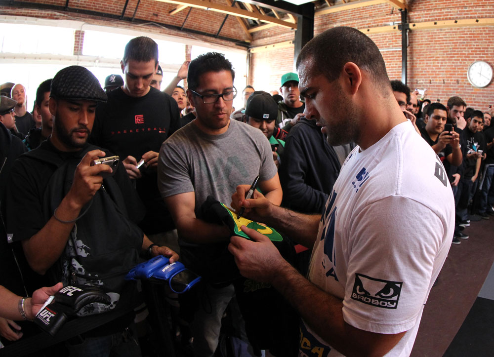 SAN JOSE, CA - NOVEMBER 16:  Mauricio "Shogun" Rua greets fans after working out during the UFC 139 open workouts at the Heroes Martial Arts Gym on November 16, 2011 in San Jose, California.  (Photo by Josh Hedges/Zuffa LLC/Zuffa LLC via Getty Images)