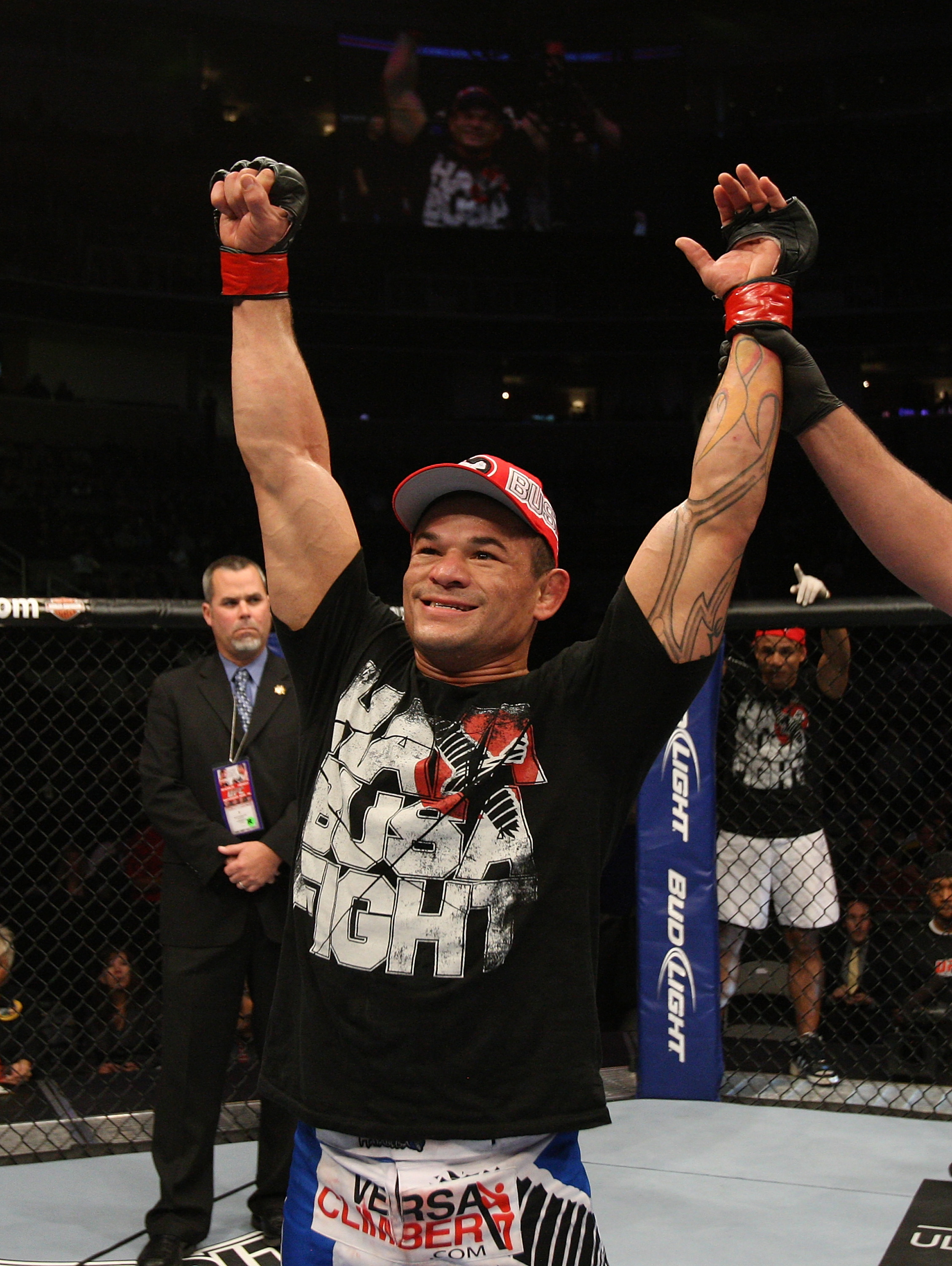 SAN JOSE, CA - NOVEMBER 19: Gleison Tibau celebrates defeating Rafael dos Anjos during an UFC Lightweight bout at the HP Pavilion in San Jose, California on November 19, 2011 in San Jose, California. (Photo by Josh Hedges/Zuffa LLC/Zuffa LLC via Getty Images)