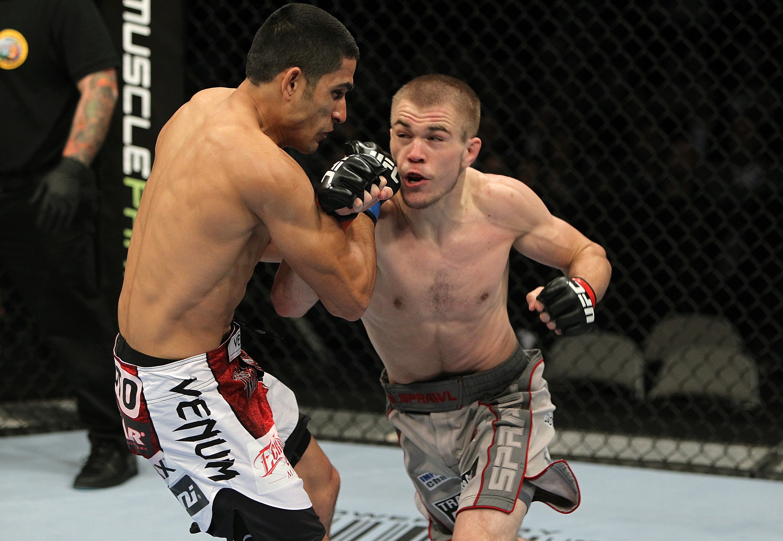 SAN JOSE, CA - NOVEMBER 19: (R-L) Michael McDonald punches Alex Soto during an UFC Bantamweight bout at the HP Pavilion on November 19, 2011 in San Jose, California. (Photo by Josh Hedges/Zuffa LLC/Zuffa LLC via Getty Images)
