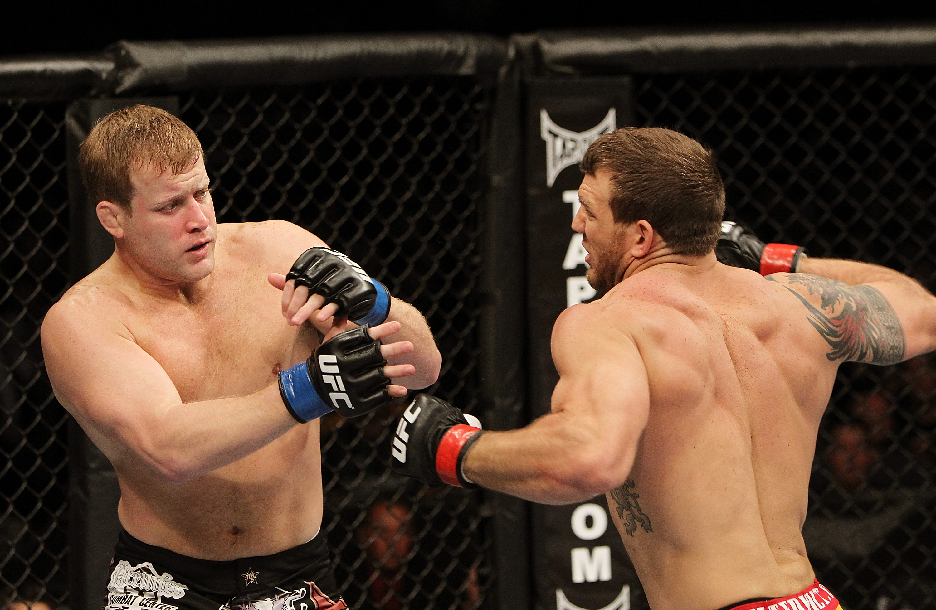 SAN JOSE, CA - NOVEMBER 19: (R-L) Ryan Bader looks to land a punch on Jason Brilz during an UFC Light Heavywieght bout at the HP Pavillion on November 19, 2011 in San Jose, California. (Photo by Josh Hedges/Zuffa LLC/Zuffa LLC via Getty Images)