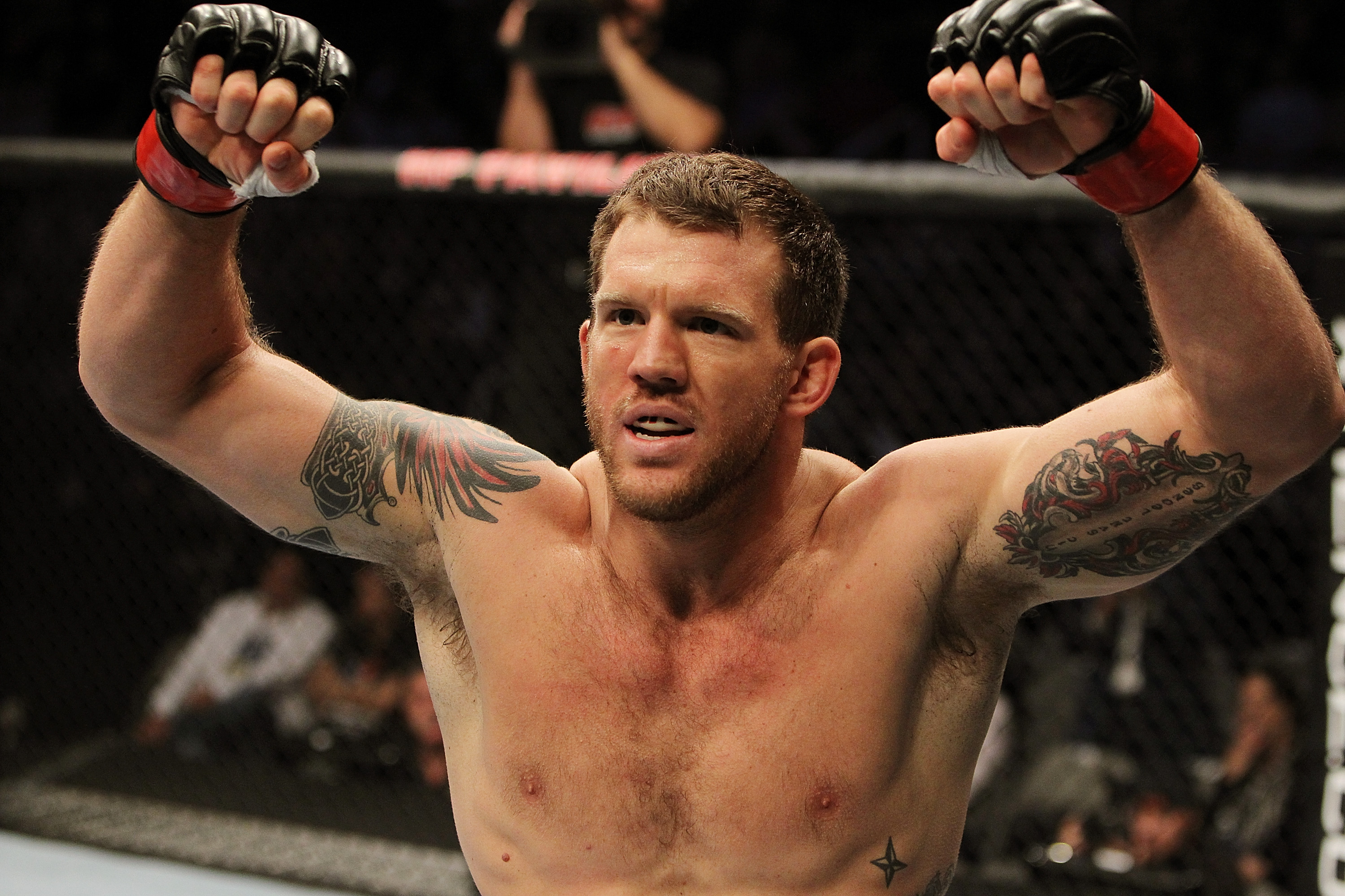 SAN JOSE, CA - NOVEMBER 19: Ryan Bader celebrates defeating Jason Brilz with a knock out in the first round during an UFC Light Heavywieght bout at the HP Pavillion on November 19, 2011 in San Jose, California. (Photo by Josh Hedges/Zuffa LLC/Zuffa LLC via Getty Images)