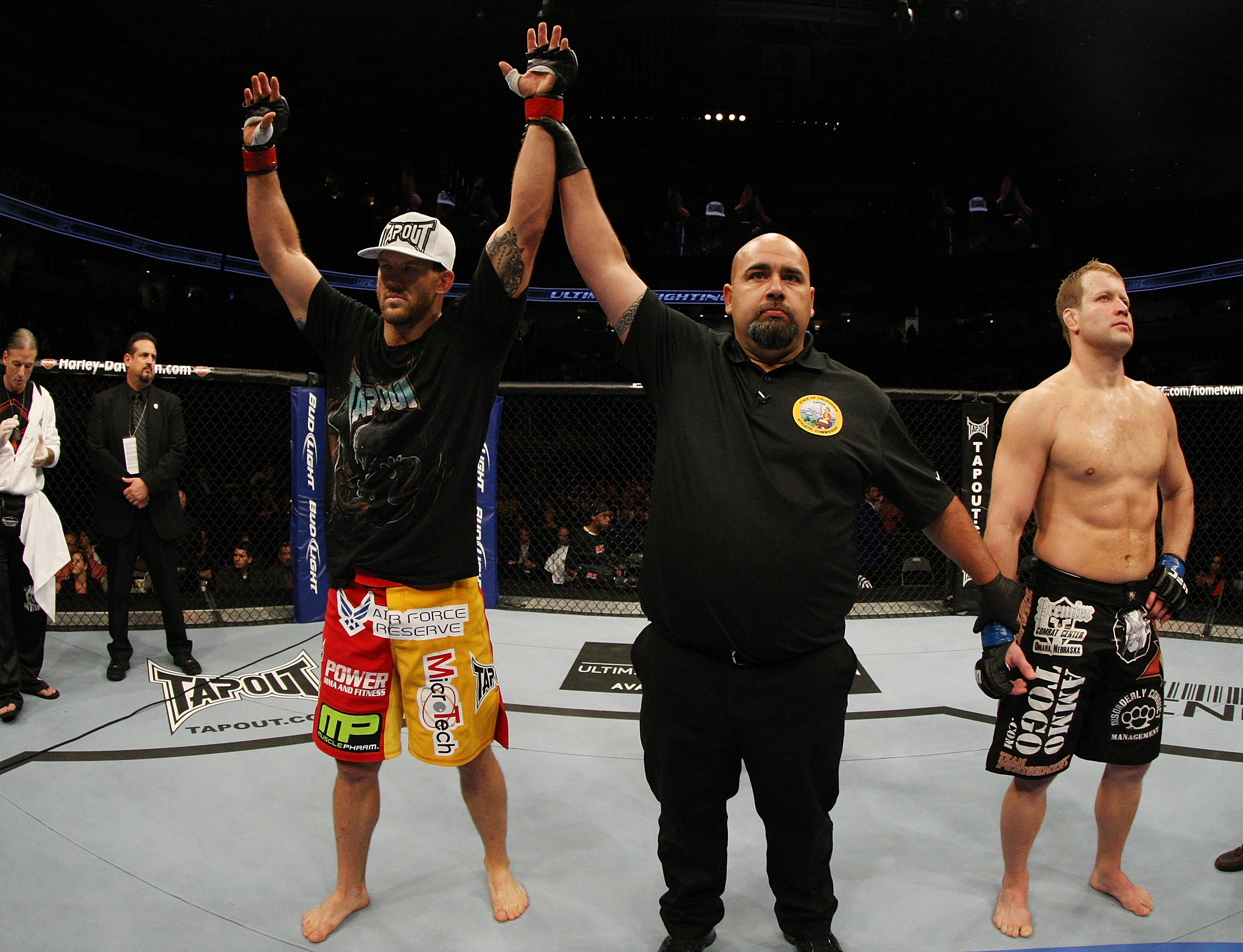SAN JOSE, CA - NOVEMBER 19: Ryan Bader celebrates defeating Jason Brilz with a knock out in the first round during an UFC Light Heavywieght bout at the HP Pavilion on November 19, 2011 in San Jose, California. (Photo by Josh Hedges/Zuffa LLC/Zuffa LLC via Getty Images)