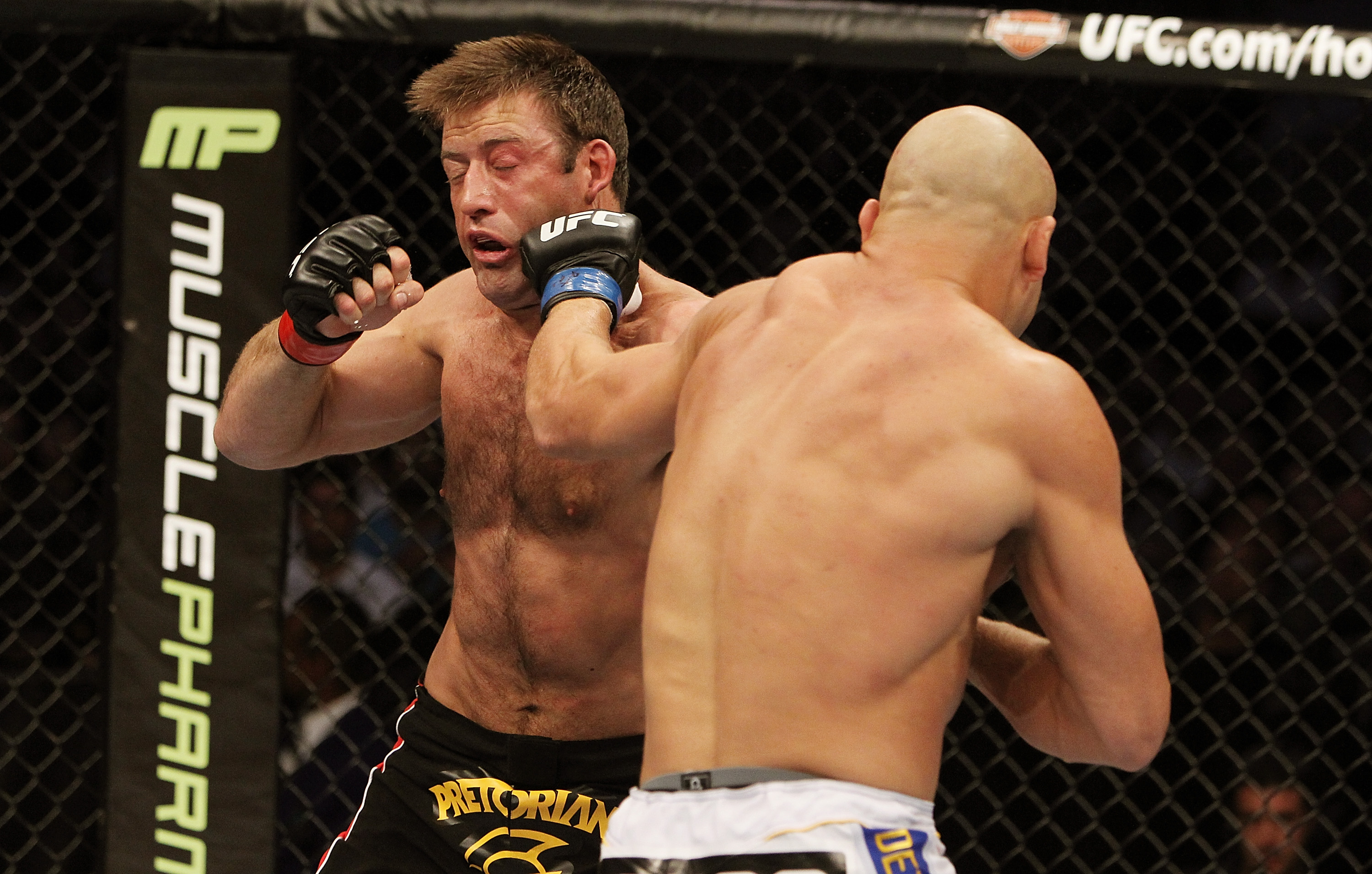 SAN JOSE, CA - NOVEMBER 19: (R-L) Kyle Kingsbury punches Stephan Bonnar during an UFC Light Heavywieght bout at the HP Pavilion on November 19, 2011 in San Jose, California. (Photo by Josh Hedges/Zuffa LLC/Zuffa LLC via Getty Images)
