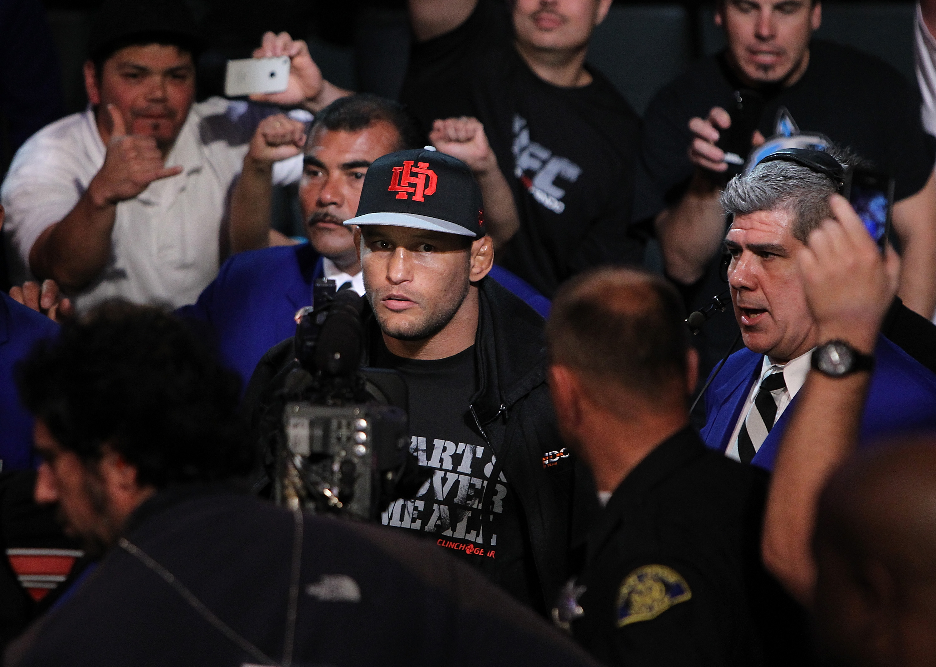 SAN JOSE, CA - NOVEMBER 19: Dan Henderson walks towards the Octagon ring for his UFC Light Heavyweight bout with Mauricio Rua at the HP Pavilion on November 19, 2011 in San Jose, California. (Photo by Josh Hedges/Zuffa LLC/Zuffa LLC via Getty Images)