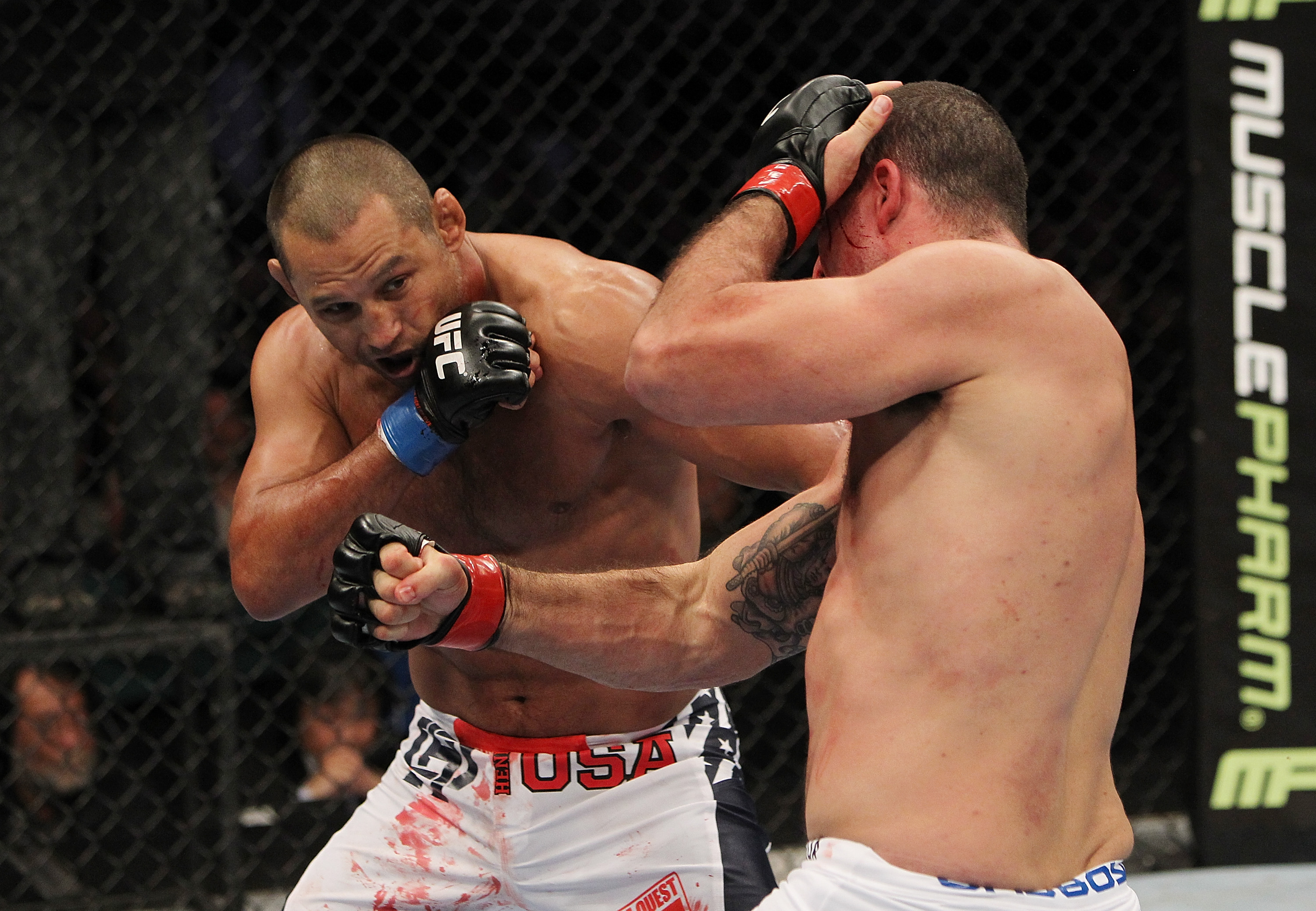 SAN JOSE, CA - NOVEMBER 19: Mauricio Rua and Dan Henderson wrap each other up during an UFC Light Heavyweight bout at the HP Pavillion on November 19, 2011 in San Jose, California. (Photo by Josh Hedges/Zuffa LLC/Zuffa LLC via Getty Images)