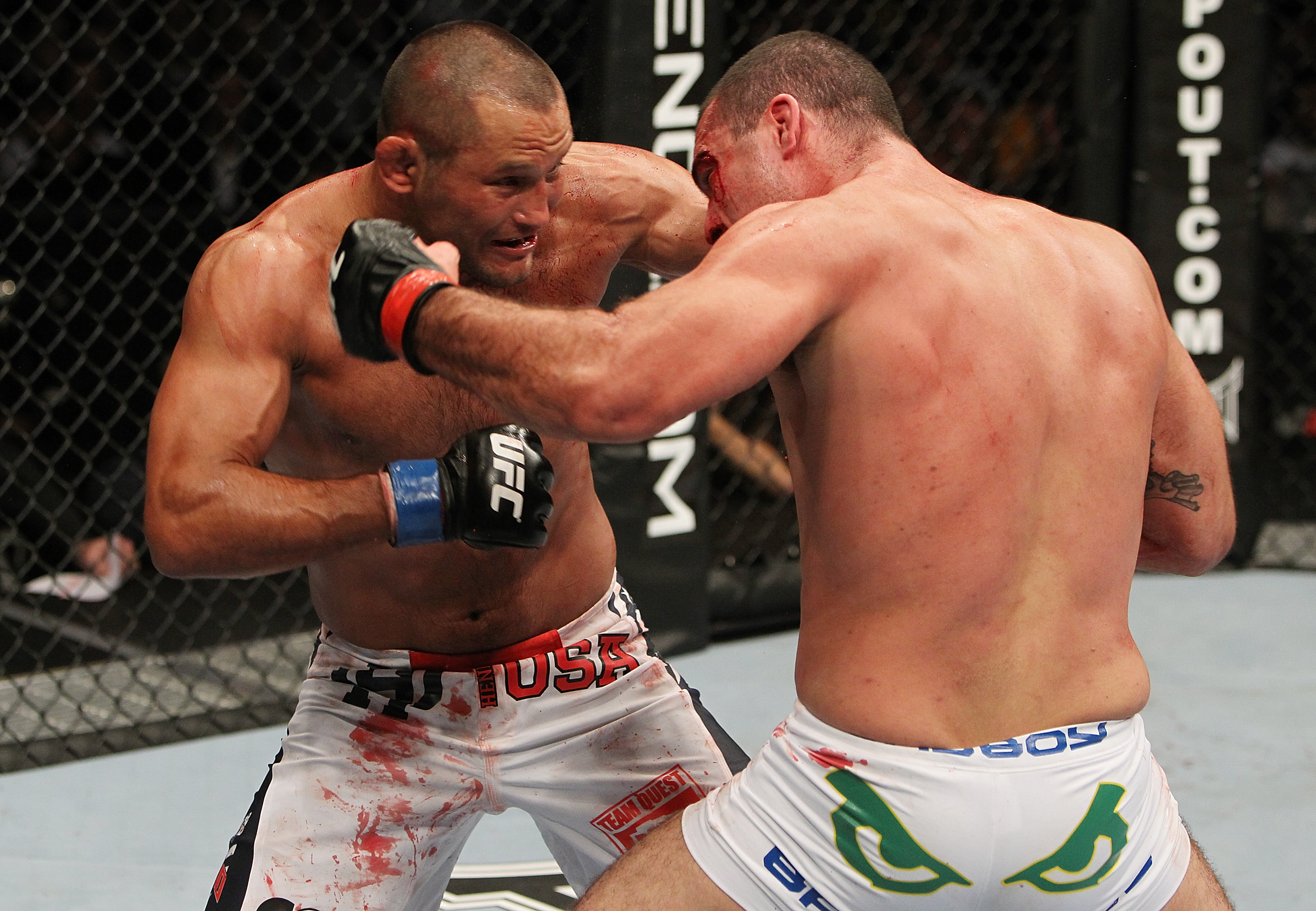 SAN JOSE, CA - NOVEMBER 19: (R-L) Mauricio Rua and Dan Henderson exchange punches during an UFC Light Heavyweight bout at the HP Pavillion on November 19, 2011 in San Jose, California. (Photo by Josh Hedges/Zuffa LLC/Zuffa LLC via Getty Images)