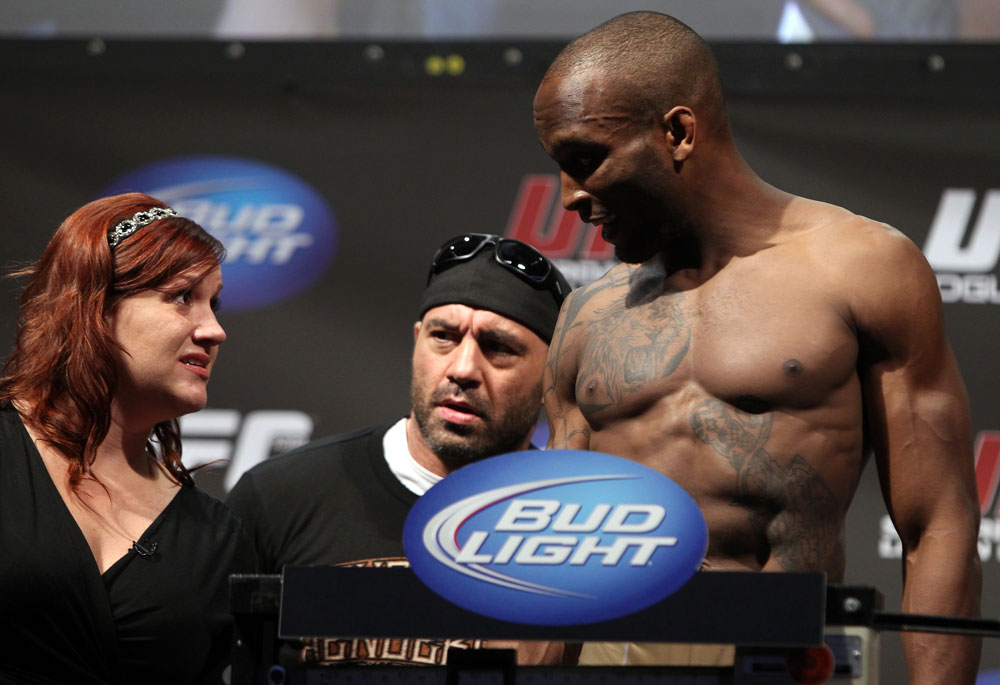 SAN JOSE, CA - NOVEMBER 18: Sharmar Bailey (R) argues with a commission official after missing weight during the UFC 139 Weigh In at the HP Pavilion on November 18, 2011 in San Jose, California. (Photo by Josh Hedges/Zuffa LLC/Zuffa LLC via Getty Images)