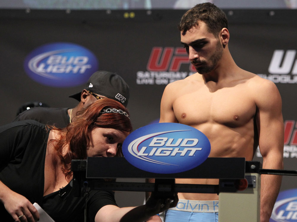 SAN JOSE, CA - NOVEMBER 18: Nick Pace weighs in during the UFC 139 Weigh In at the HP Pavilion on November 18, 2011 in San Jose, California. (Photo by Josh Hedges/Zuffa LLC/Zuffa LLC via Getty Images)