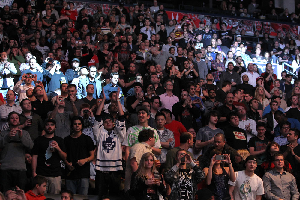 TORONTO, ON - DECEMBER 10: A general view of fans cheering during the UFC 140 event at Air Canada Centre on December 10, 2011 in Toronto, Ontario, Canada. (Photo by Josh Hedges/Zuffa LLC/Zuffa LLC via Getty Images)