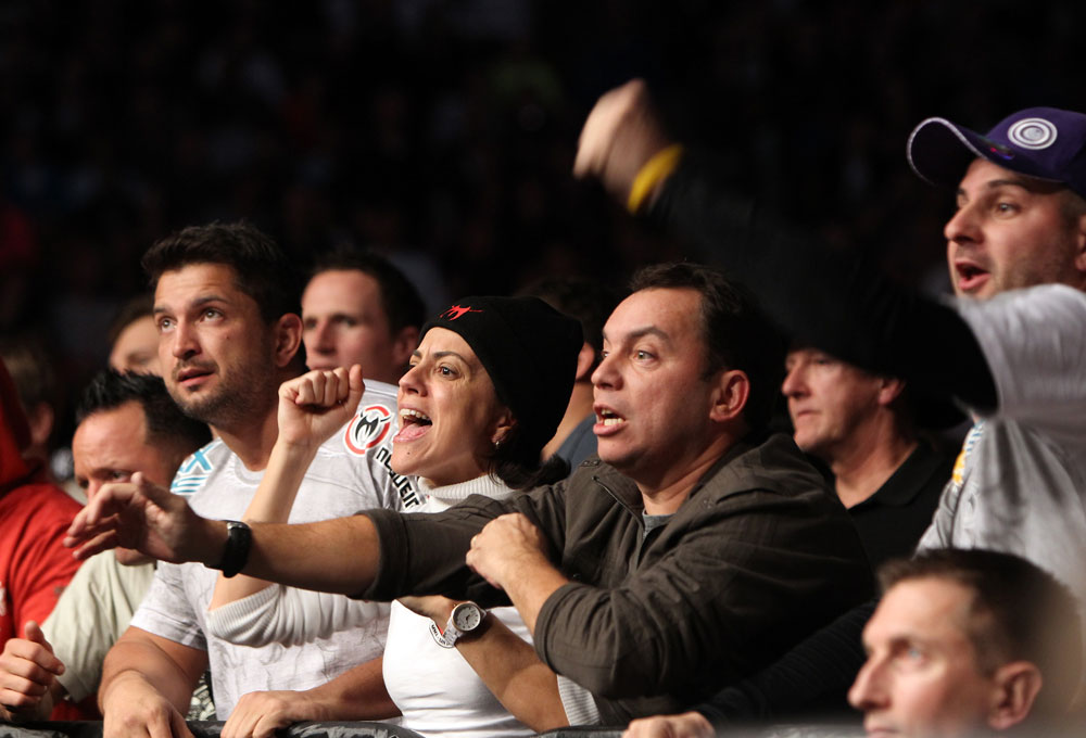 TORONTO, ON - DECEMBER 10: Members of Antonio Rodrigo Nogueira's family react during his bout against Frank Mir during the UFC 140 event at Air Canada Centre on December 10, 2011 in Toronto, Ontario, Canada. (Photo by Josh Hedges/Zuffa LLC/Zuffa LLC via Getty Images)
