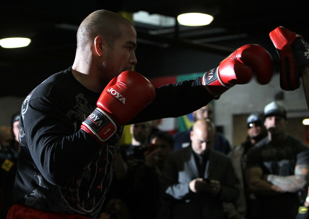 TORONTO, ON - DECEMBER 07:  Tito Ortiz works out for the fans and media during the UFC 140 Open Workouts at the Xtreme Couture Gym on December 7, 2011 in Toronto, Ontario.  (Photo by Josh Hedges/Zuffa LLC/Zuffa LLC via Getty Images)