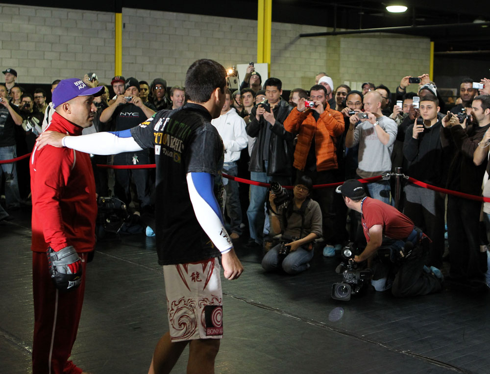 TORONTO, ON - DECEMBER 07:  Lyoto Machida works out for the fans and media during the UFC 140 Open Workouts at the Xtreme Couture Gym on December 7, 2011 in Toronto, Ontario.  (Photo by Josh Hedges/Zuffa LLC/Zuffa LLC via Getty Images)