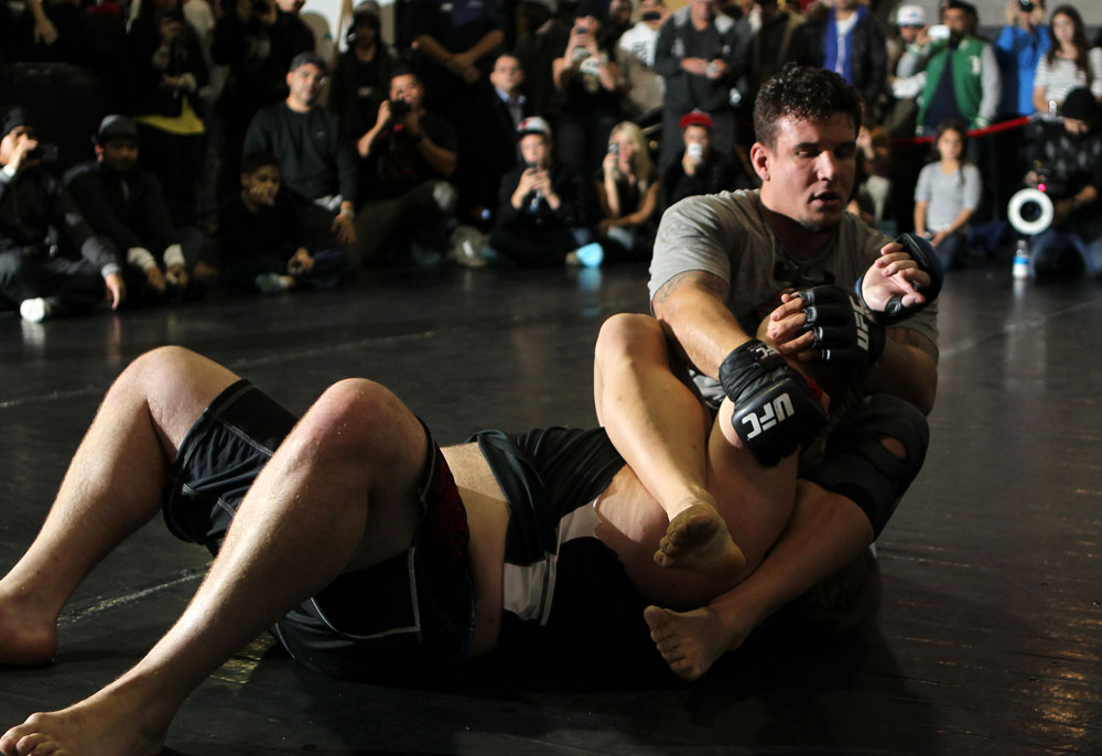 TORONTO, ON - DECEMBER 07:  Frank Mir works out for the fans and media during the UFC 140 Open Workouts at the Xtreme Couture Gym on December 7, 2011 in Toronto, Ontario.  (Photo by Josh Hedges/Zuffa LLC/Zuffa LLC via Getty Images)