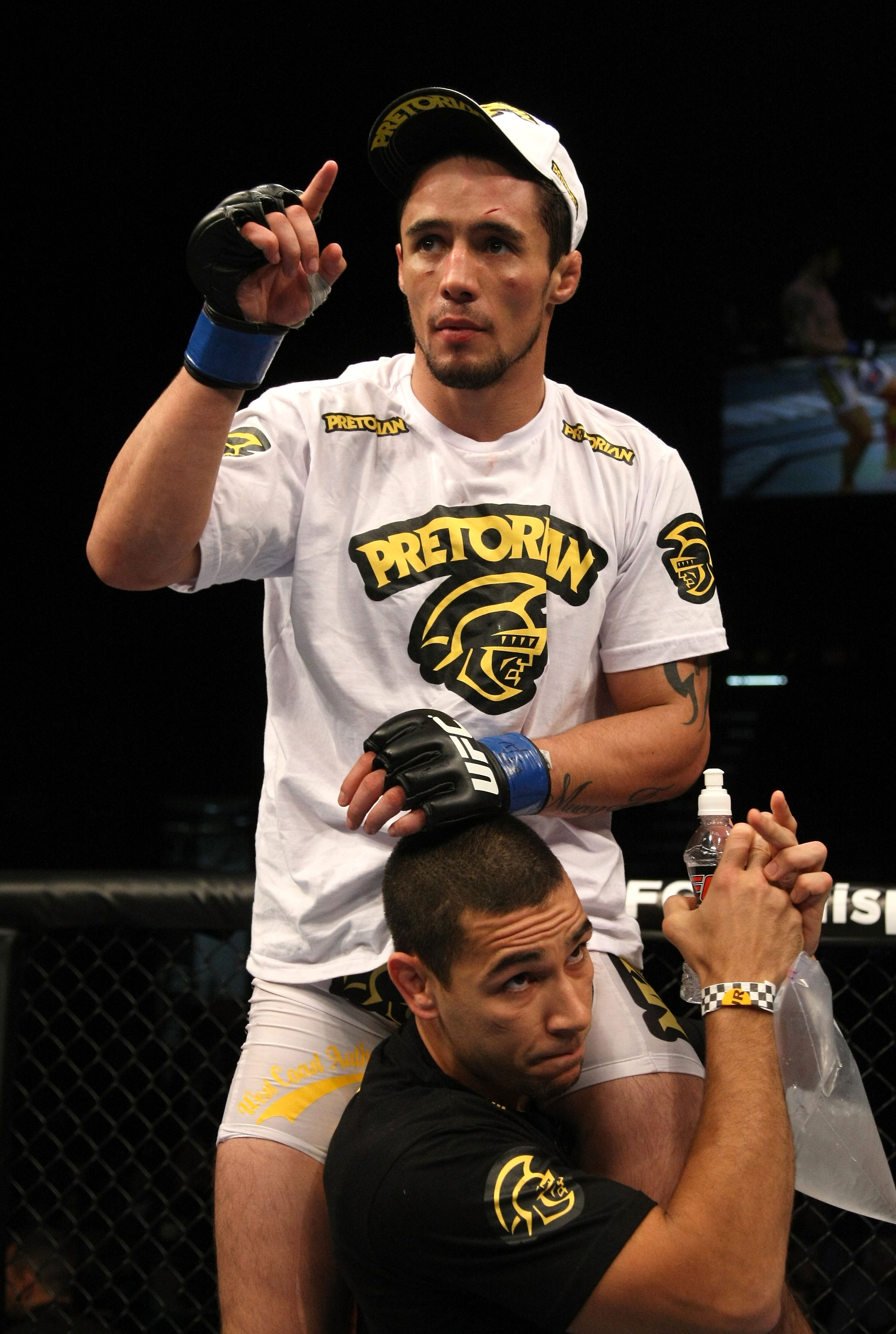 LAS VEGAS, NV - DECEMBER 30: Diego Nunes (pictured) celebrates his win over Manny Gamburyan during the UFC 141 event at the MGM Grand Garden Arena on December 30, 2011 in Las Vegas, Nevada. (Photo by Donald Miralle/Zuffa LLC/Zuffa LLC via Getty Images) *** Local Caption *** Diego Nunes