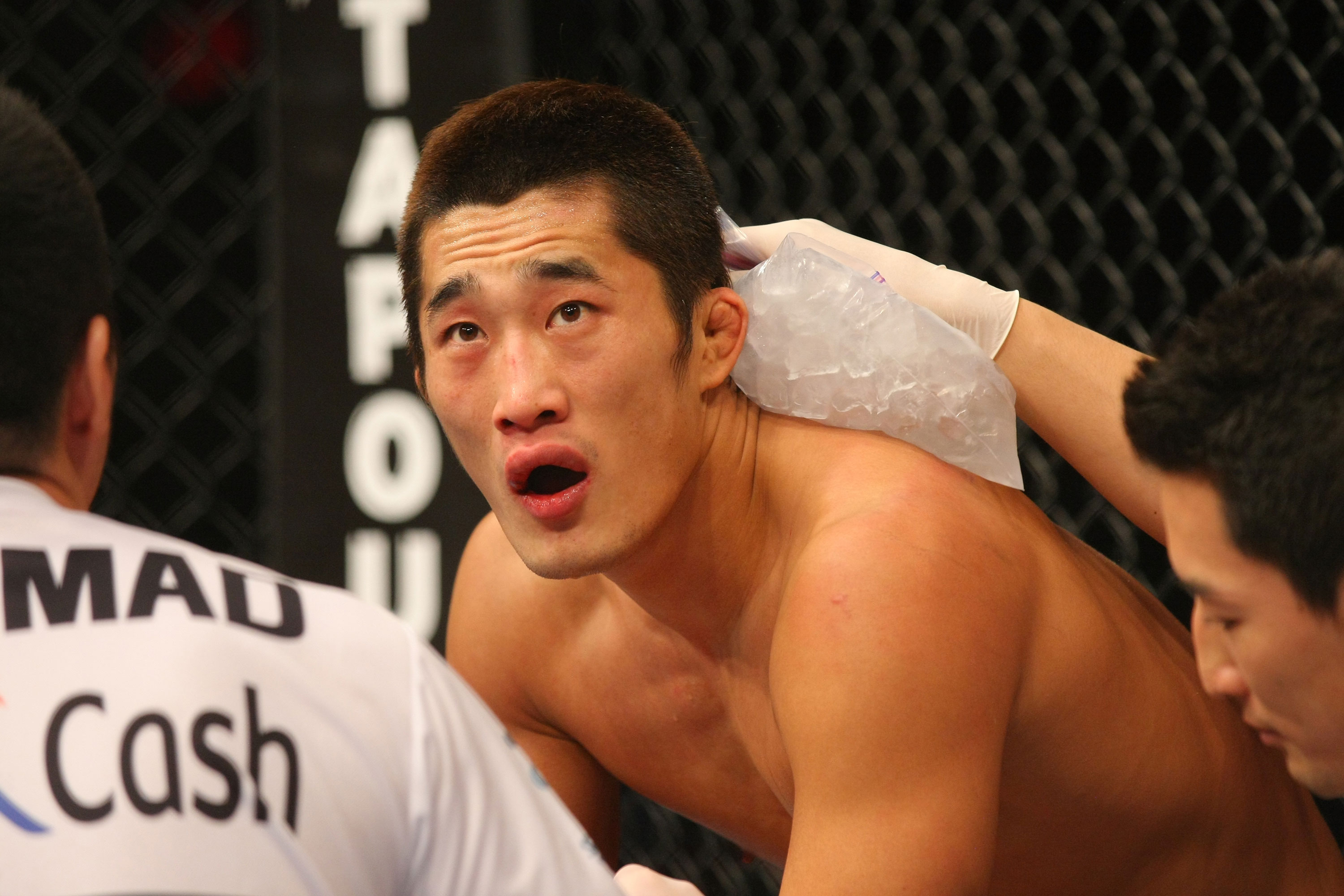 LAS VEGAS, NV - DECEMBER 30: Dong Hyun Kim rests inbetween rounds during the UFC 141 event at the MGM Grand Garden Arena on December 30, 2011 in Las Vegas, Nevada. (Photo by Donald Miralle/Zuffa LLC/Zuffa LLC via Getty Images) *** Local Caption *** Dong Hyun Kim