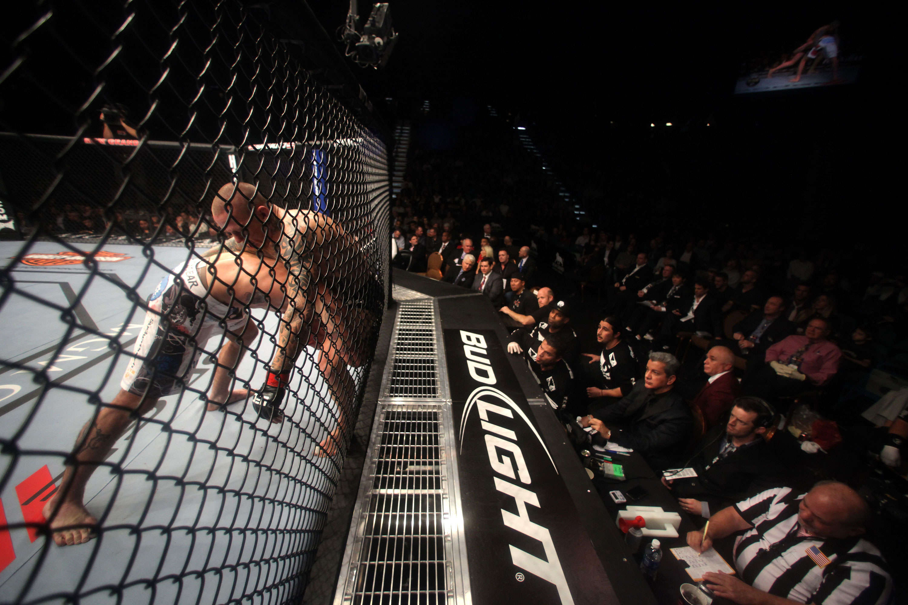 LAS VEGAS, NV - DECEMBER 30: Ross Pearson and Junior Assuncao grapple for position during the UFC 141 event at the MGM Grand Garden Arena on December 30, 2011 in Las Vegas, Nevada. (Photo by Donald Miralle/Zuffa LLC/Zuffa LLC via Getty Images) *** Local Caption *** Ross Pearson; Junior Assuncao