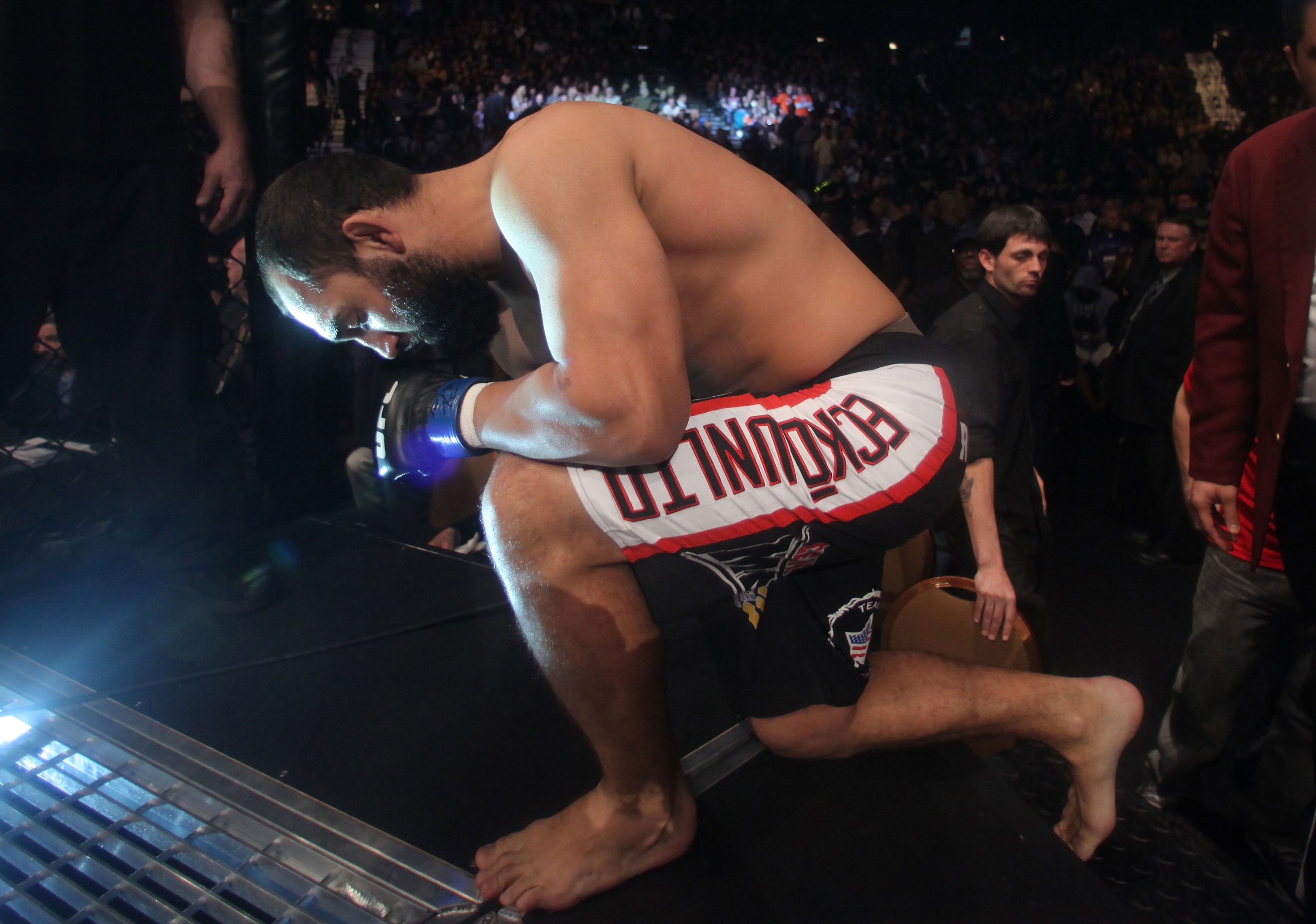LAS VEGAS, NV - DECEMBER 30: Johny Hendricks prepares to enter the Octagon for his fight against Jon Fitch during the UFC 141 event at the MGM Grand Garden Arena on December 30, 2011 in Las Vegas, Nevada. (Photo by Donald Miralle/Zuffa LLC/Zuffa LLC via Getty Images) *** Local Caption *** Johny Hendricks