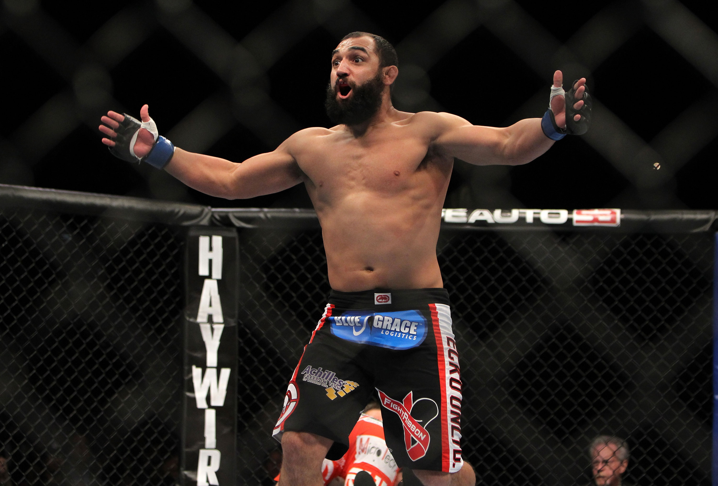 LAS VEGAS, NV - DECEMBER 30: Johny Hendricks reacts to his knockout victory over Jon Fitch during the UFC 141 event at the MGM Grand Garden Arena on December 30, 2011 in Las Vegas, Nevada. (Photo by Josh Hedges/Zuffa LLC/Zuffa LLC via Getty Images) *** Local Caption *** Johny Hendricks