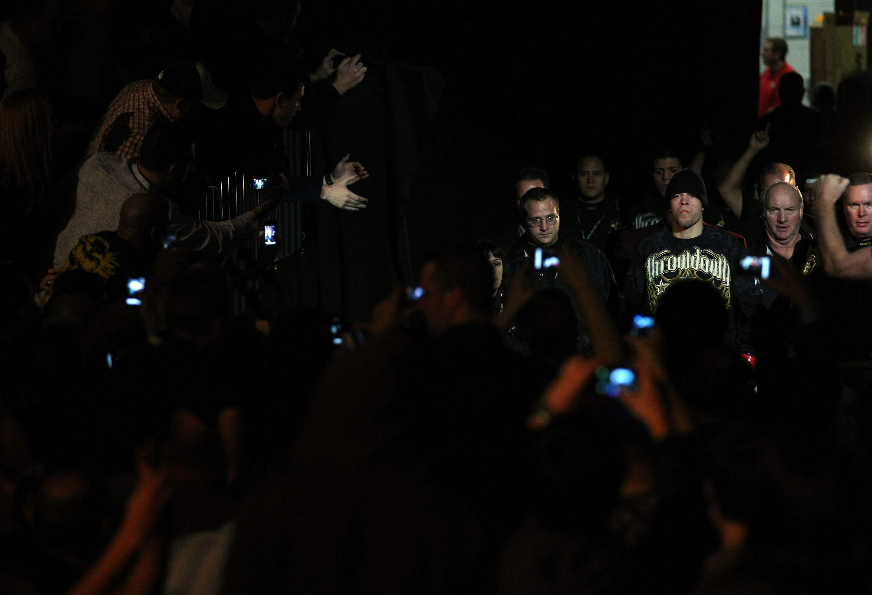 LAS VEGAS, NV - DECEMBER 30: Nate Diaz walks to the Octagon for his fight with Donald Cerrone during the UFC 141 event at the MGM Grand Garden Arena on December 30, 2011 in Las Vegas, Nevada. (Photo by Donald Miralle/Zuffa LLC/Zuffa LLC via Getty Images) *** Local Caption *** Nate Diaz