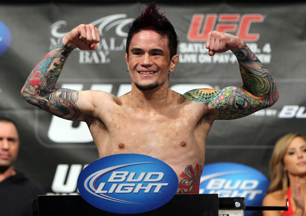 LAS VEGAS, NV - FEBRUARY 03: Scott Jorgensen weighs in during the UFC 143 official weigh in at Mandalay Bay Events Center on February 3, 2012 in Las Vegas, Nevada.|2:55:8 (Photo by Josh Hedges/Zuffa LLC/Zuffa LLC via Getty Images) *** Local Caption *** Scott Jorgensen