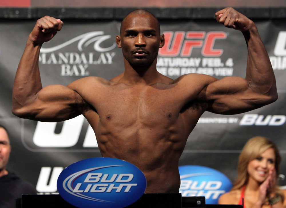 LAS VEGAS, NV - FEBRUARY 03:  Clifford Starks weighs in during the UFC 143 official weigh in at Mandalay Bay Events Center on February 3, 2012 in Las Vegas, Nevada.|2:55:8  (Photo by Josh Hedges/Zuffa LLC/Zuffa LLC via Getty Images) *** Local Caption *** Clifford Starks