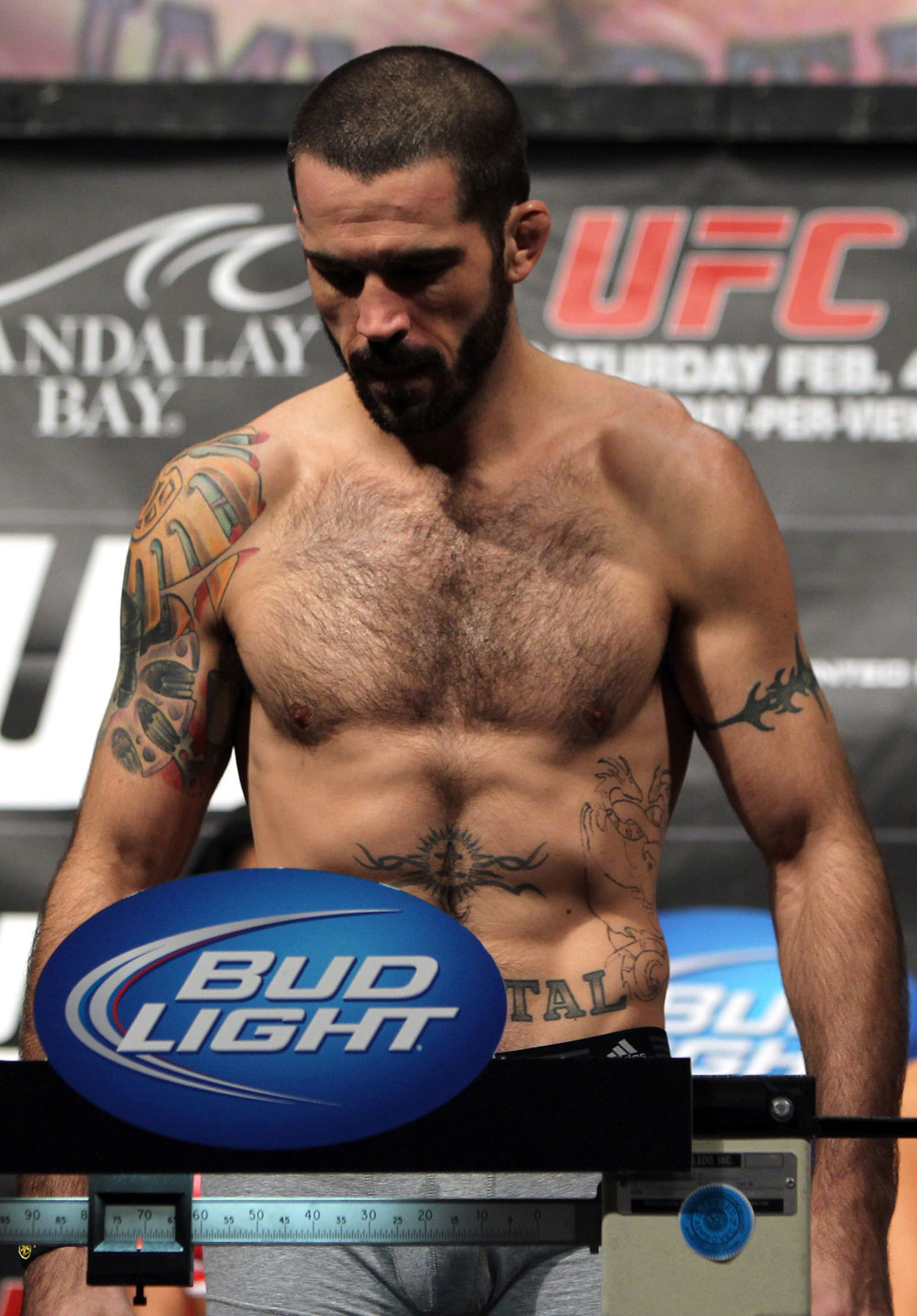 LAS VEGAS, NV - FEBRUARY 03: Matt Brown weighs in during the UFC 143 official weigh in at Mandalay Bay Events Center on February 3, 2012 in Las Vegas, Nevada. (Photo by Josh Hedges/Zuffa LLC/Zuffa LLC via Getty Images) *** Local Caption *** Matt Brown