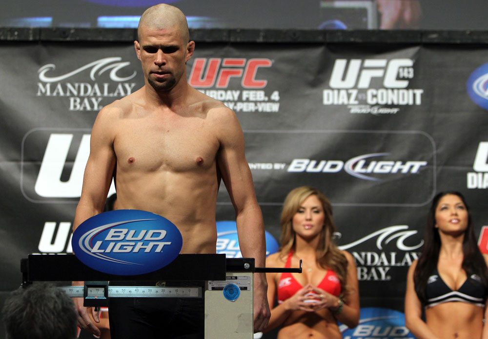 LAS VEGAS, NV - FEBRUARY 03: Chris Cope weighs in during the UFC 143 official weigh in at Mandalay Bay Events Center on February 3, 2012 in Las Vegas, Nevada. (Photo by Josh Hedges/Zuffa LLC/Zuffa LLC via Getty Images) *** Local Caption *** Chris Cope