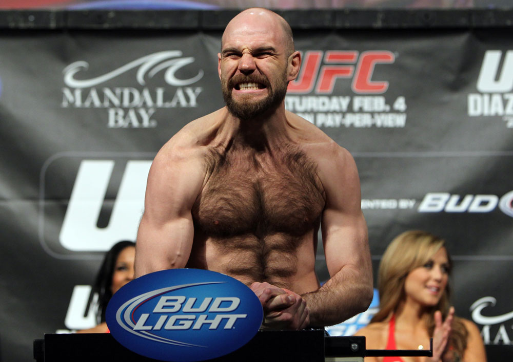LAS VEGAS, NV - FEBRUARY 03: Dan Stittgen weighs in during the UFC 143 official weigh in at Mandalay Bay Events Center on February 3, 2012 in Las Vegas, Nevada.|2:55:8 (Photo by Josh Hedges/Zuffa LLC/Zuffa LLC via Getty Images) *** Local Caption *** Dan Stittgen