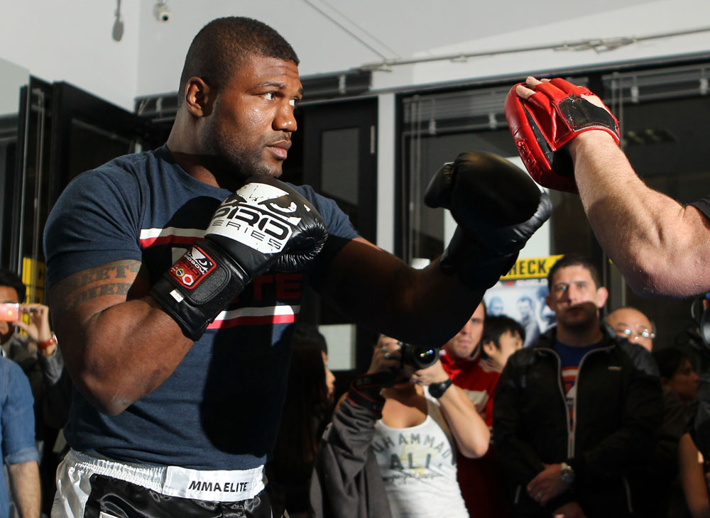 TOKYO, JAPAN - FEBRUARY 22: Quinton "Rampage" Jackson works out for the media during the UFC 144 open workouts at Gold's Gym on February 22, 2012 in Tokyo, Japan. (Photo by Josh Hedges/Zuffa LLC/Zuffa LLC via Getty Images) *** Local Caption *** Quinton Jackson