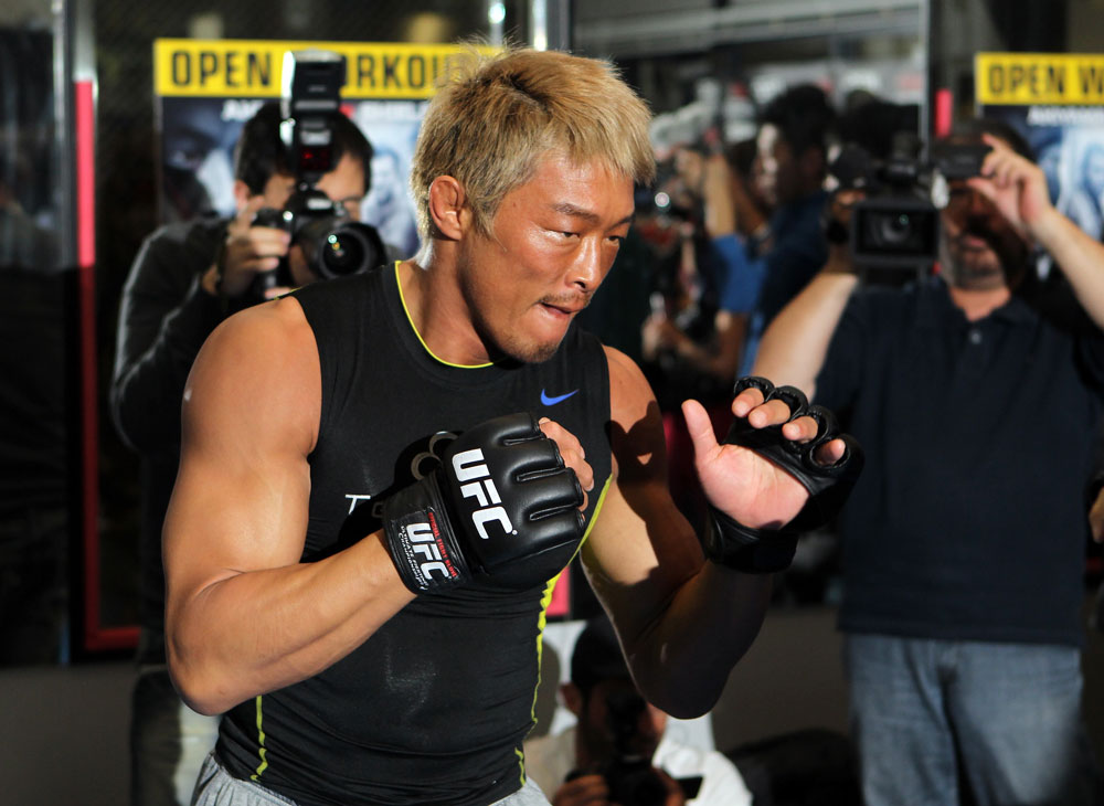 TOKYO, JAPAN - FEBRUARY 22: Yoshihiro Akiyama works out for the media during the UFC 144 open workouts at Gold's Gym on February 22, 2012 in Tokyo, Japan. (Photo by Josh Hedges/Zuffa LLC/Zuffa LLC via Getty Images) *** Local Caption *** Yoshihiro Akiyama