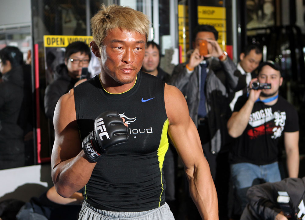 TOKYO, JAPAN - FEBRUARY 22: Yoshihiro Akiyama works out for the media during the UFC 144 open workouts at Gold's Gym on February 22, 2012 in Tokyo, Japan. (Photo by Josh Hedges/Zuffa LLC/Zuffa LLC via Getty Images) *** Local Caption *** Yoshihiro Akiyama