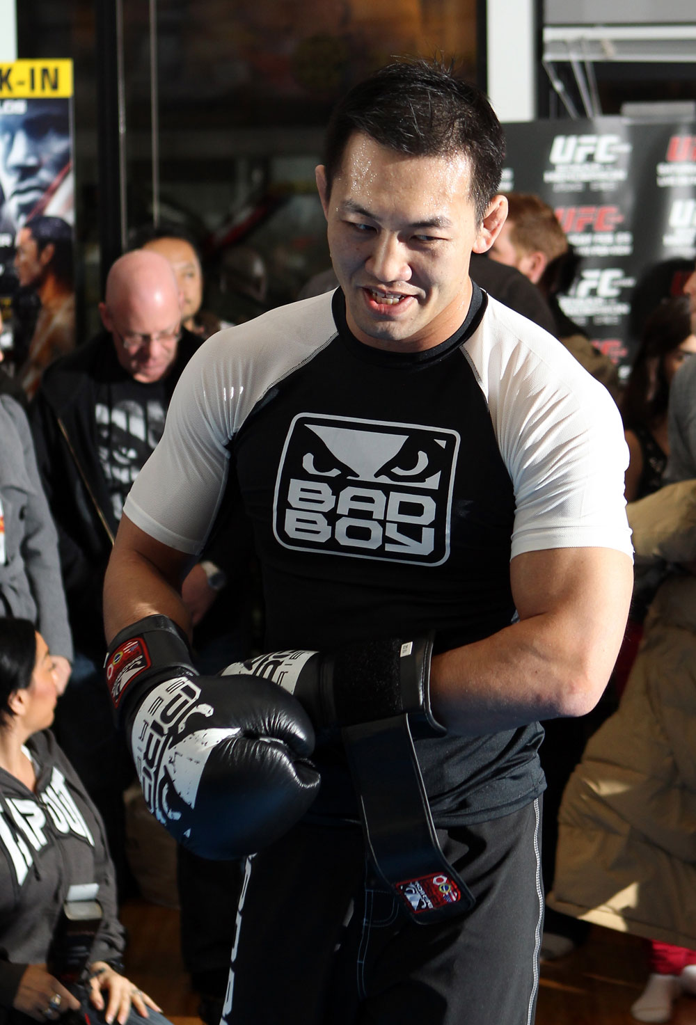 TOKYO, JAPAN - FEBRUARY 22: Yushin Okami works out for the media during the UFC 144 open workouts at Gold's Gym on February 22, 2012 in Tokyo, Japan. (Photo by Josh Hedges/Zuffa LLC/Zuffa LLC via Getty Images) *** Local Caption *** Yushin Okami