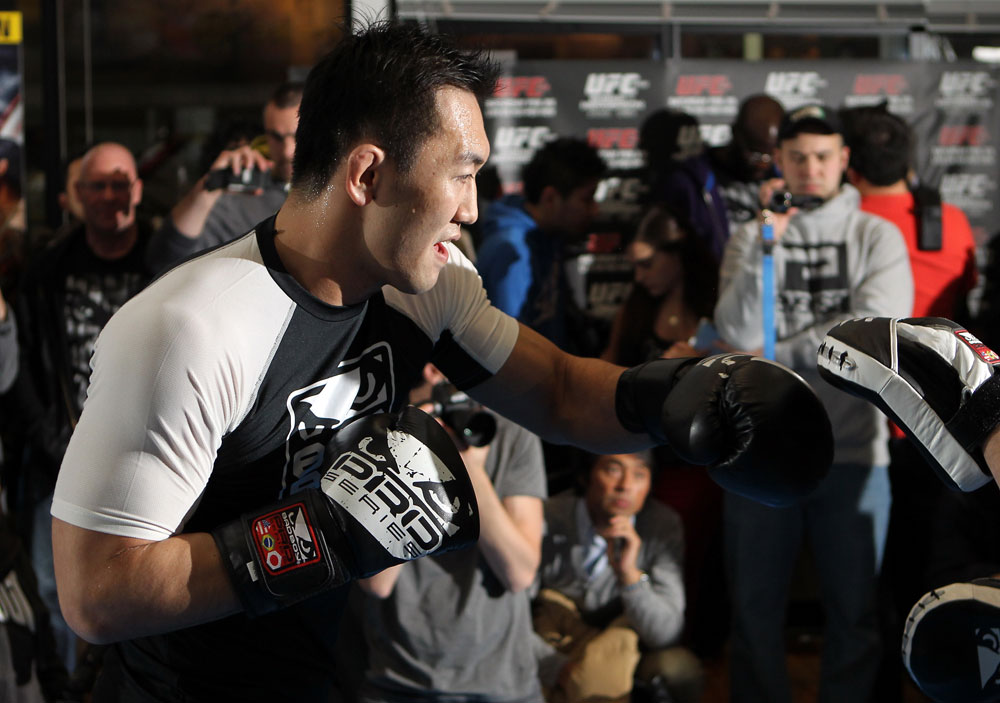 TOKYO, JAPAN - FEBRUARY 22: Yushin Okami works out for the media during the UFC 144 open workouts at Gold's Gym on February 22, 2012 in Tokyo, Japan. (Photo by Josh Hedges/Zuffa LLC/Zuffa LLC via Getty Images) *** Local Caption *** Yushin Okami