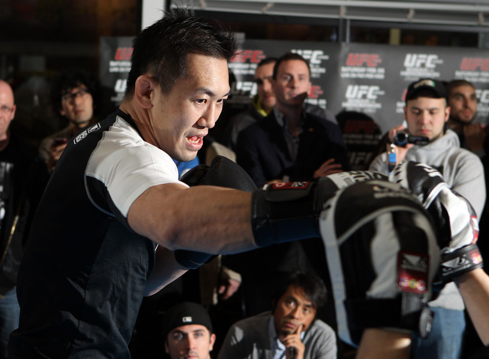 TOKYO, JAPAN - FEBRUARY 22: Yushin Okami works out for the media during the UFC 144 open workouts at Gold's Gym on February 22, 2012 in Tokyo, Japan. (Photo by Josh Hedges/Zuffa LLC/Zuffa LLC via Getty Images) *** Local Caption *** Yushin Okami