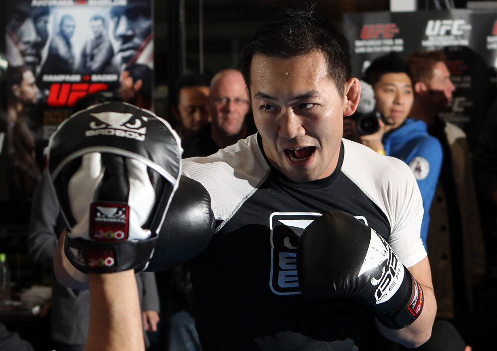 TOKYO, JAPAN - FEBRUARY 22: Yushin Okami works out for the media during the UFC 144 open workouts at Gold's Gym on February 22, 2012 in Tokyo, Japan. (Photo by Josh Hedges/Zuffa LLC/Zuffa LLC via Getty Images) *** Local Caption *** Yushin Okami