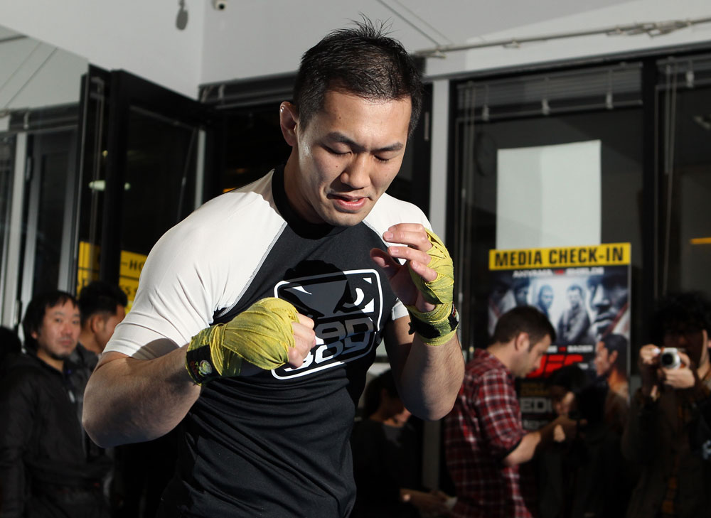 TOKYO, JAPAN - FEBRUARY 22: Yushin Okami works out for the media during the UFC 144 open workouts at Gold's Gym on February 22, 2012 in Tokyo, Japan. (Photo by Josh Hedges/Zuffa LLC/Zuffa LLC via Getty Images) *** Local Caption *** Yushin Okami