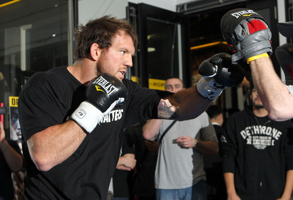 TOKYO, JAPAN - FEBRUARY 22: Ryan Bader works out for the media during the UFC 144 open workouts at Gold's Gym on February 22, 2012 in Tokyo, Japan. (Photo by Josh Hedges/Zuffa LLC/Zuffa LLC via Getty Images) *** Local Caption *** Ryan Bader